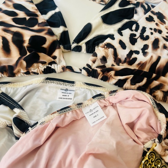 8 PIECE LOT TARA GRINNA Hipster Triangle Top Bikini Set Black Gold Animal Print - Picture 14 of 16